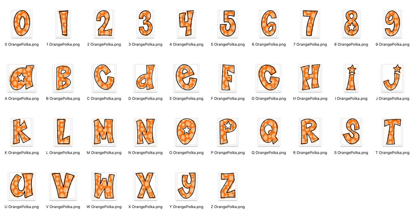 Orange Spirit Strokes Doodle Alpha Bundle - Set of 5 Alphabets