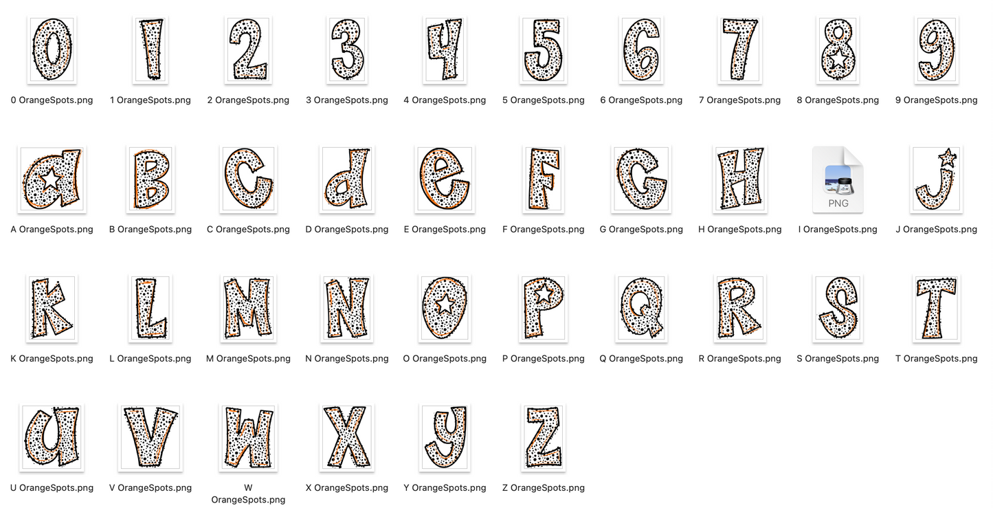 Orange Spirit Strokes Doodle Alpha Bundle - Set of 5 Alphabets