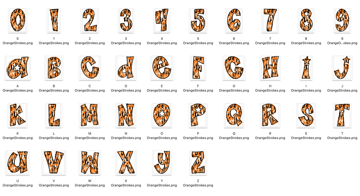 Orange Spirit Strokes Doodle Alpha Bundle - Set of 5 Alphabets