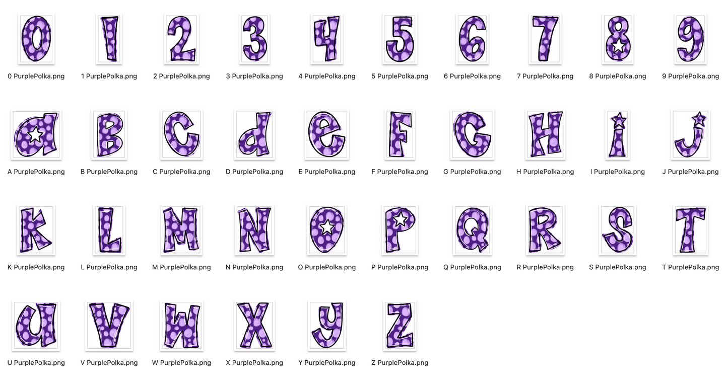 Purple Spirit Strokes Doodle Alpha Bundle - Set of 5 Alphabets