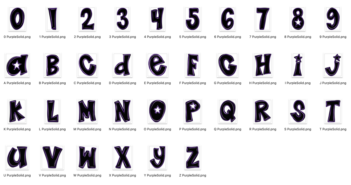 Purple Spirit Strokes Doodle Alpha Bundle - Set of 5 Alphabets
