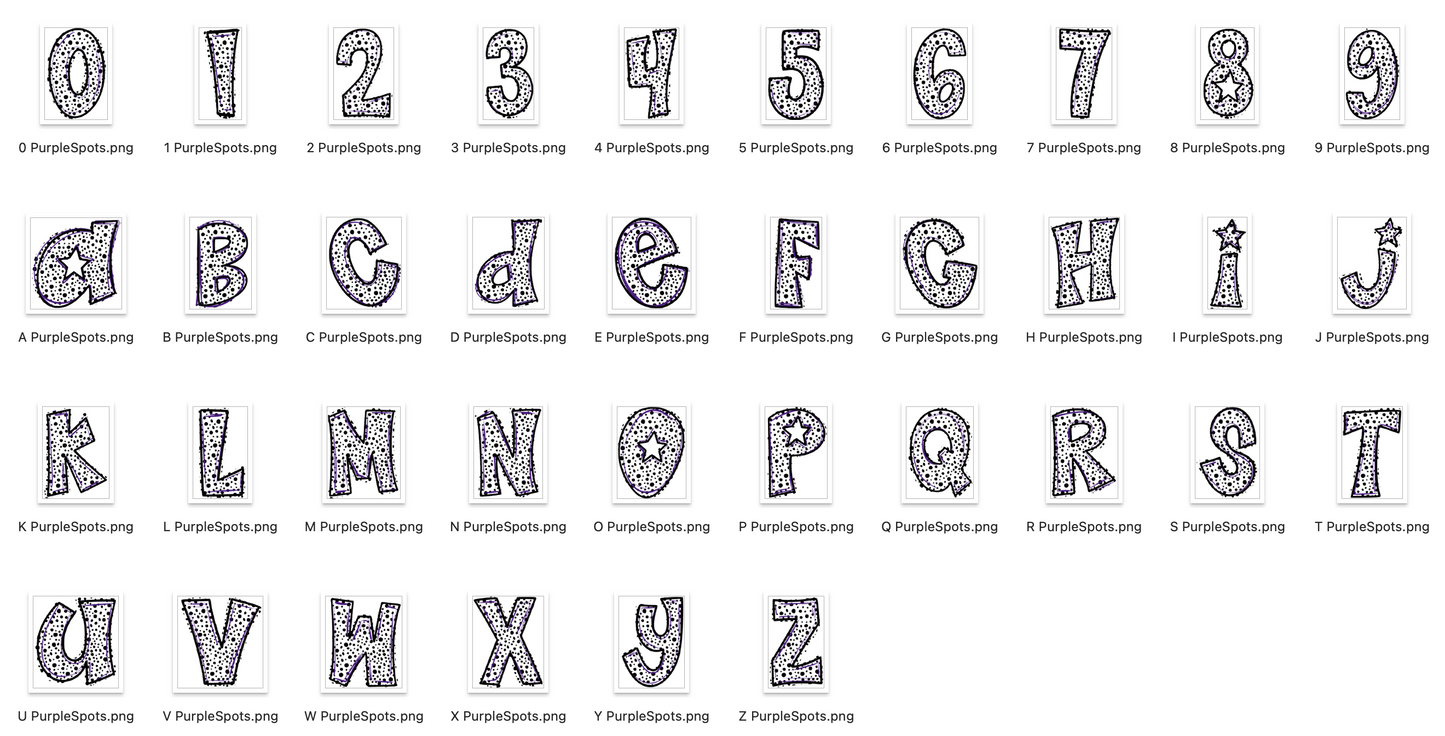 Purple Spirit Strokes Doodle Alpha Bundle - Set of 5 Alphabets