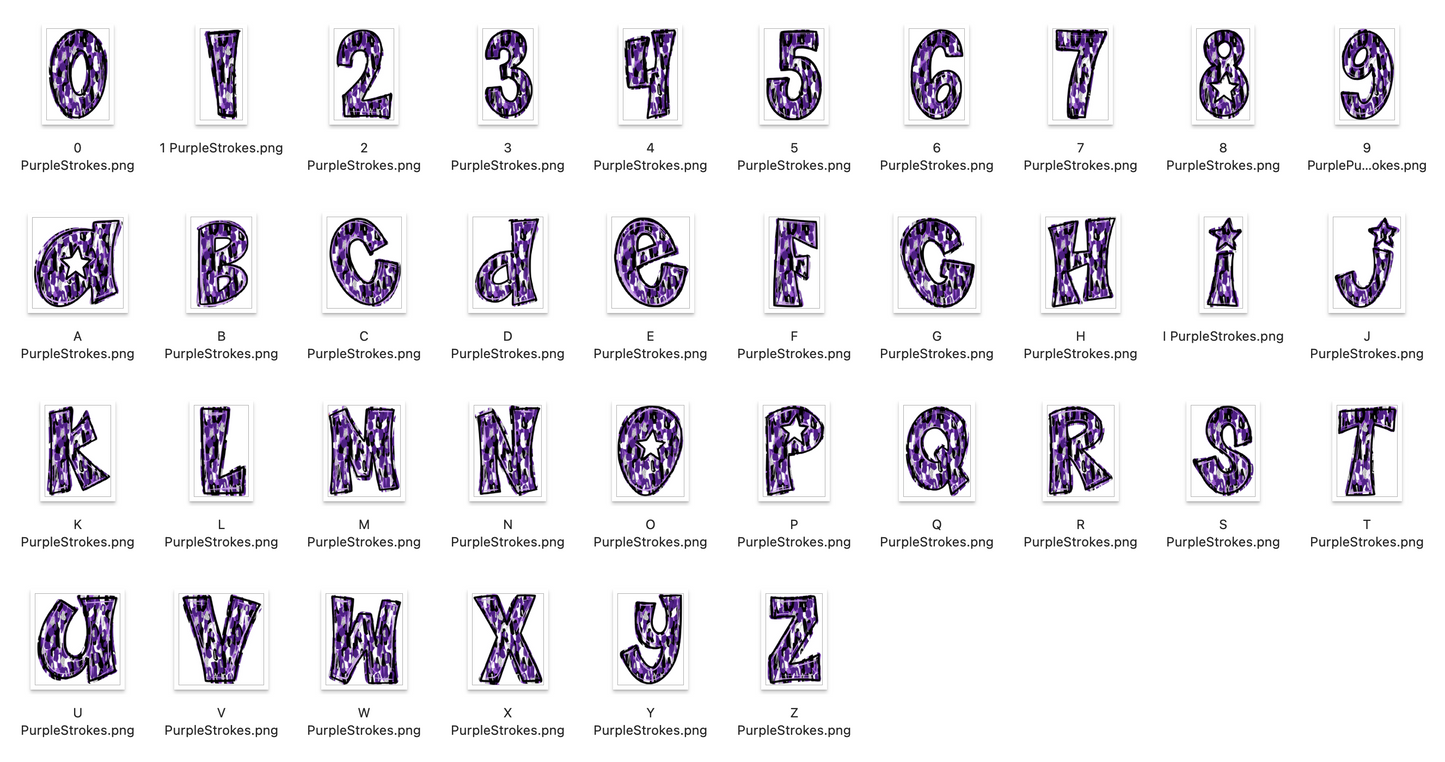 Purple Spirit Strokes Doodle Alpha Bundle - Set of 5 Alphabets