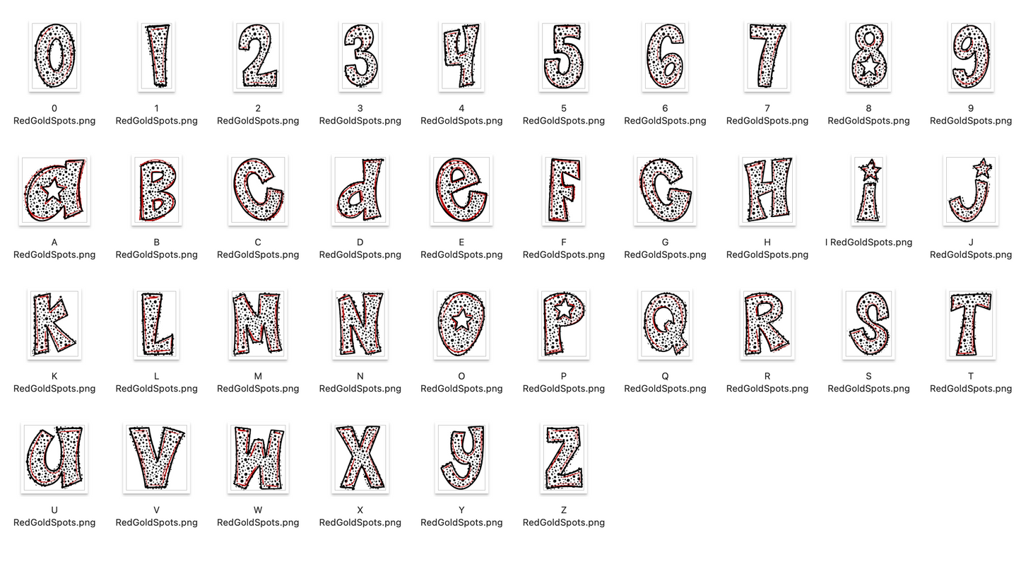 Red GOLD Spirit Strokes Doodle Alpha Bundle - Set of 5 Alphabets