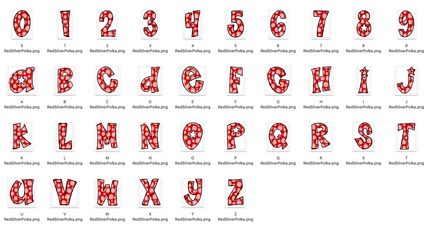 Red Silver Spirit Strokes Doodle Alpha Bundle - Set of 5 Alphabets