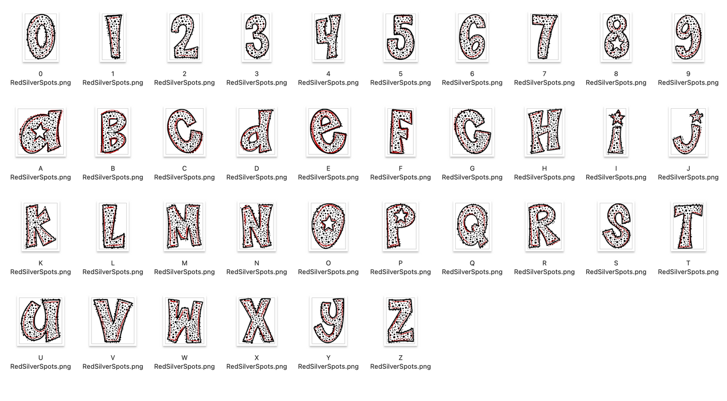 Red Silver Spirit Strokes Doodle Alpha Bundle - Set of 5 Alphabets
