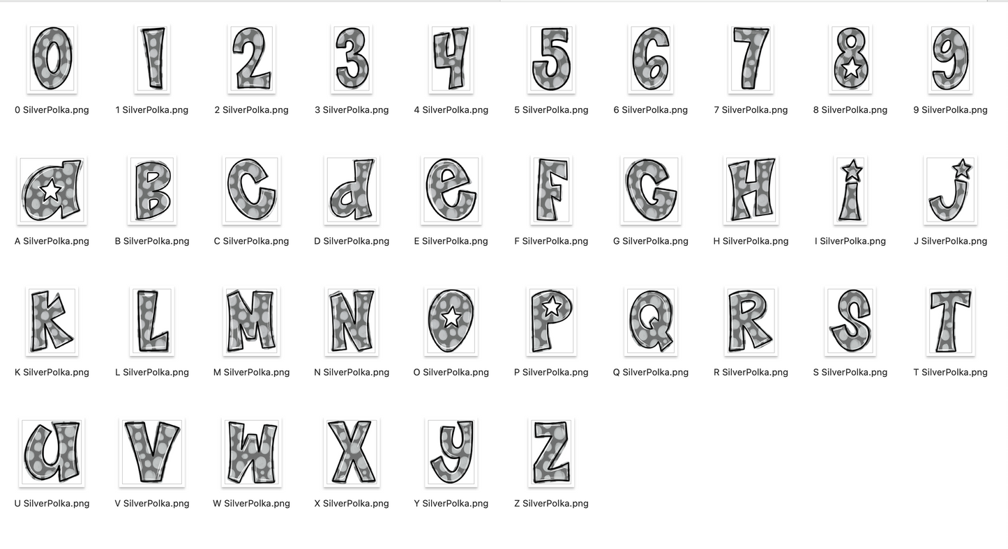 Silver Spirit Strokes Doodle Alpha Bundle - Set of 5 Alphabets