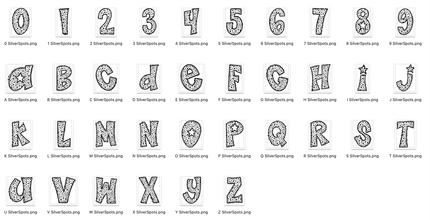 Silver Spirit Strokes Doodle Alpha Bundle - Set of 5 Alphabets