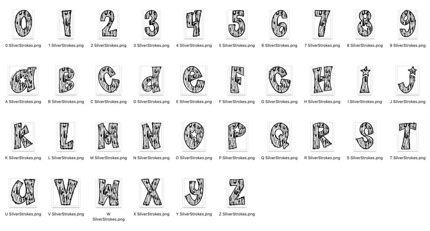 Silver Spirit Strokes Doodle Alpha Bundle - Set of 5 Alphabets