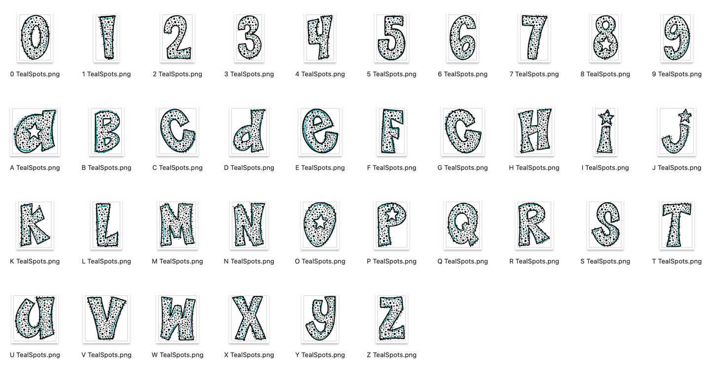 Teal Spirit Strokes Doodle Alpha Bundle - Set of 5 Alphabets