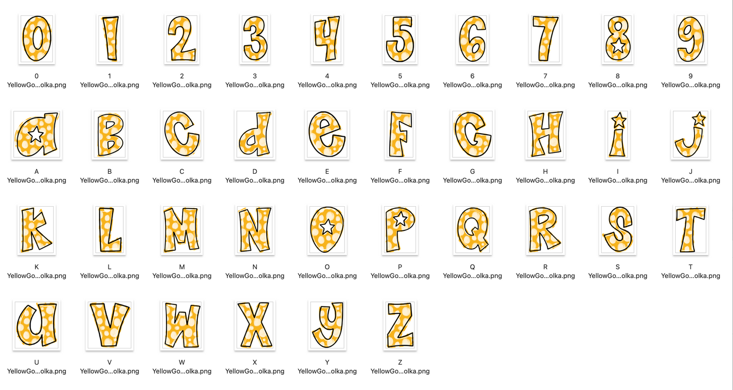 Yellow Gold Spirit Strokes Doodle Alpha Bundle - Set of 5 Alphabets