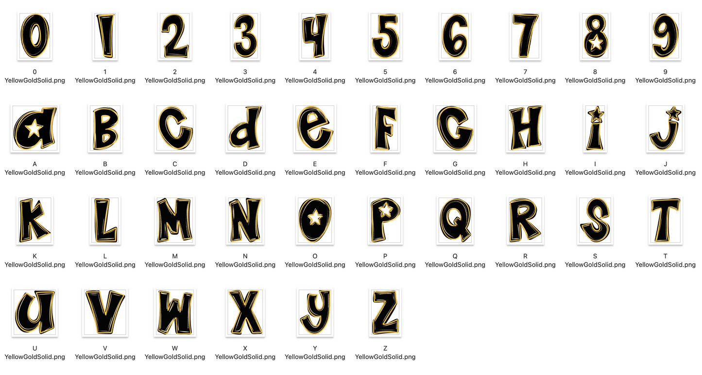 Yellow Gold Spirit Strokes Doodle Alpha Bundle - Set of 5 Alphabets