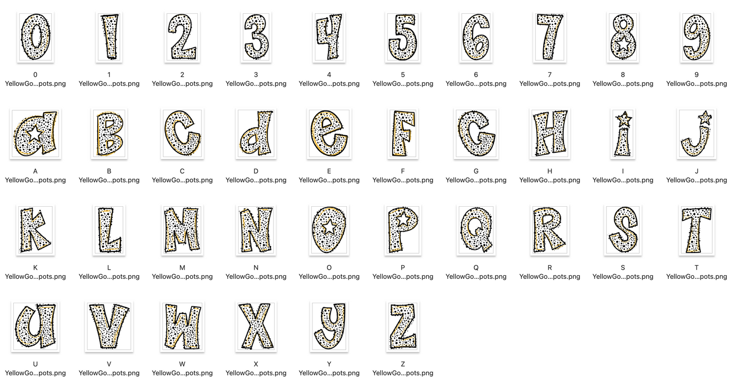 Yellow Gold Spirit Strokes Doodle Alpha Bundle - Set of 5 Alphabets