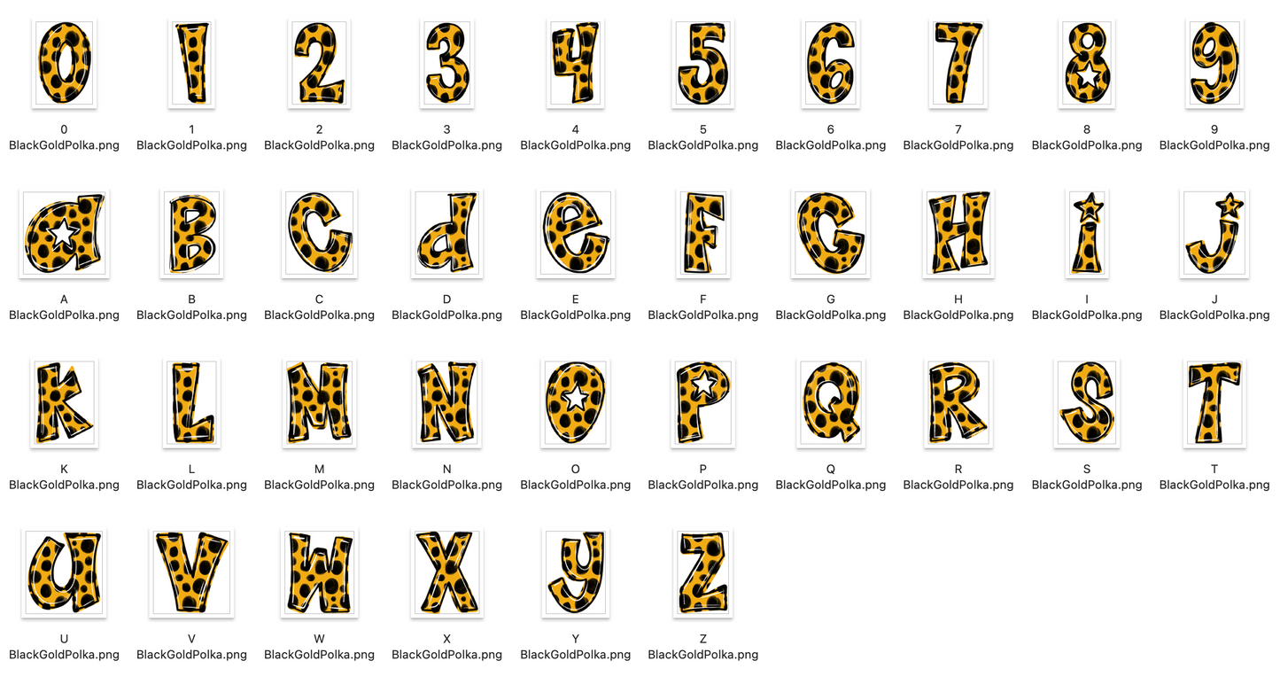 Black Gold Spirit Strokes Doodle Alpha Bundle - Set of 5 Alphabets