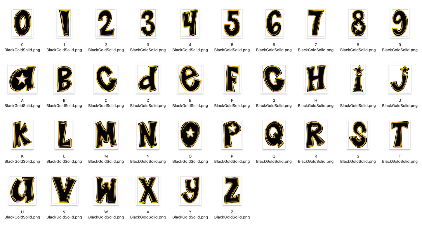 Black Gold Spirit Strokes Doodle Alpha Bundle - Set of 5 Alphabets