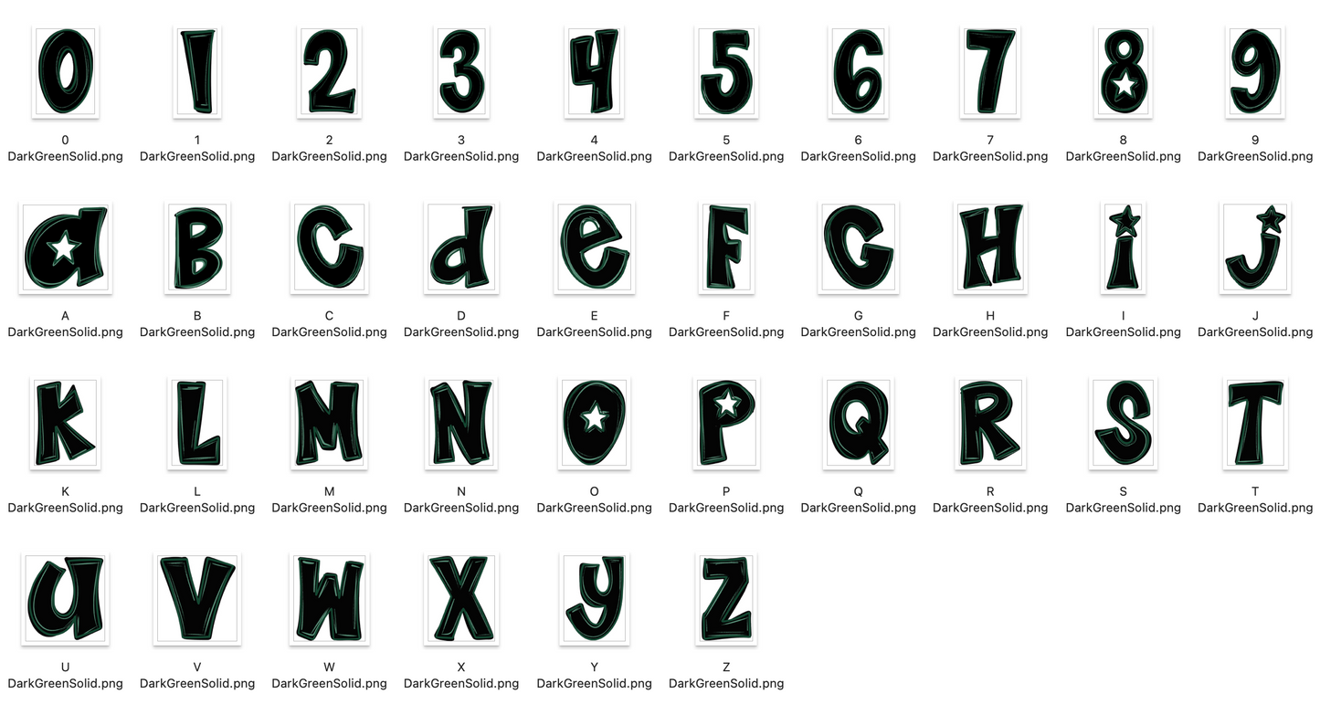 Forest Green Spirit Strokes Doodle Alpha Bundle - Set of 5 Alphabets