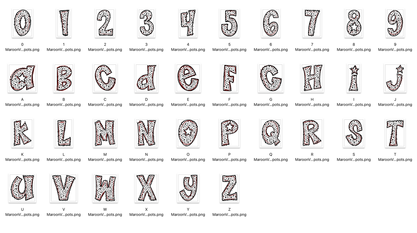 Maroon Vegas Gold Spirit Strokes Doodle Alpha Bundle - Set of 5 Alphabets