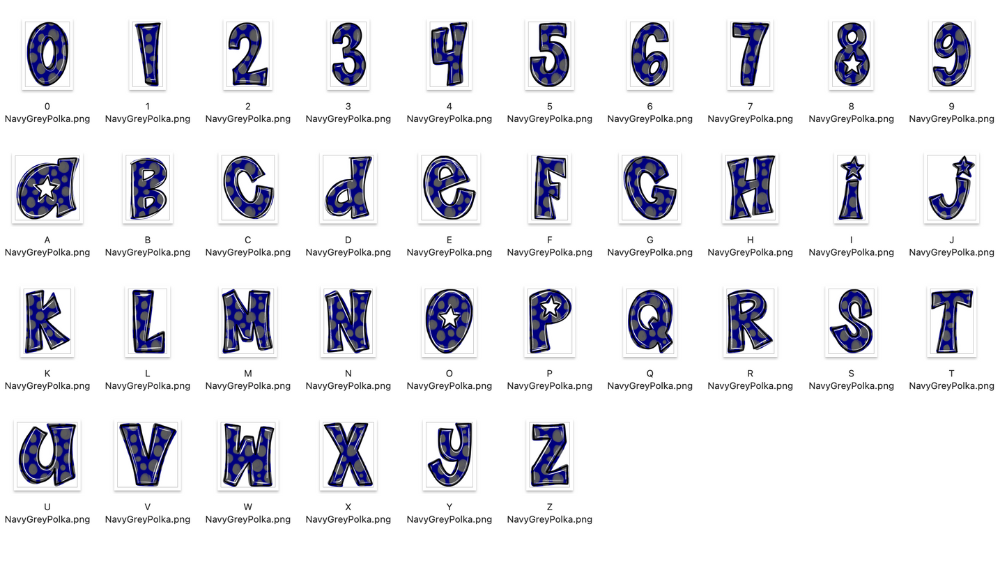 Navy Grey Spirit Strokes Doodle Alpha Bundle - Set of 5 Alphabets