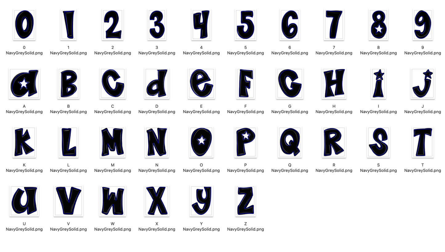 Navy Grey Spirit Strokes Doodle Alpha Bundle - Set of 5 Alphabets