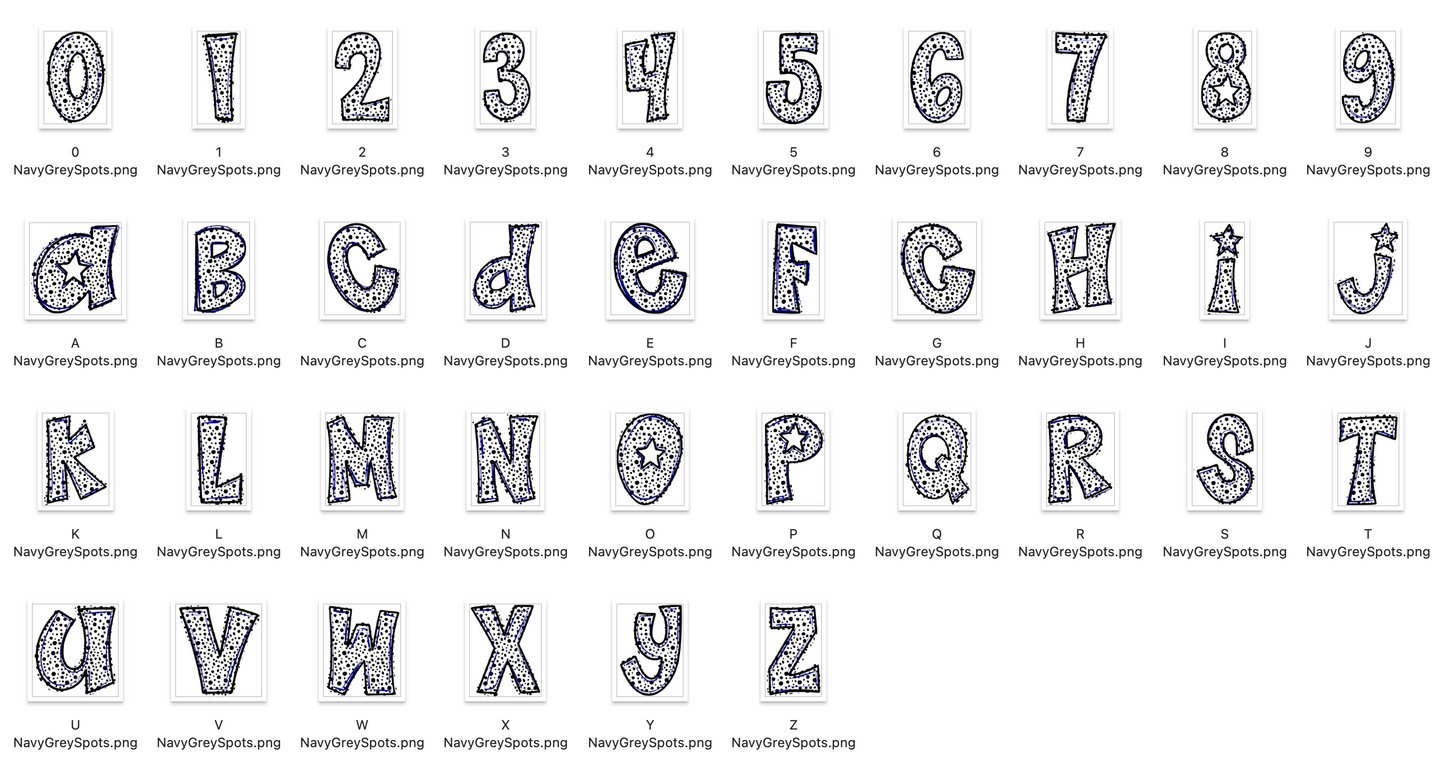 Navy Grey Spirit Strokes Doodle Alpha Bundle - Set of 5 Alphabets