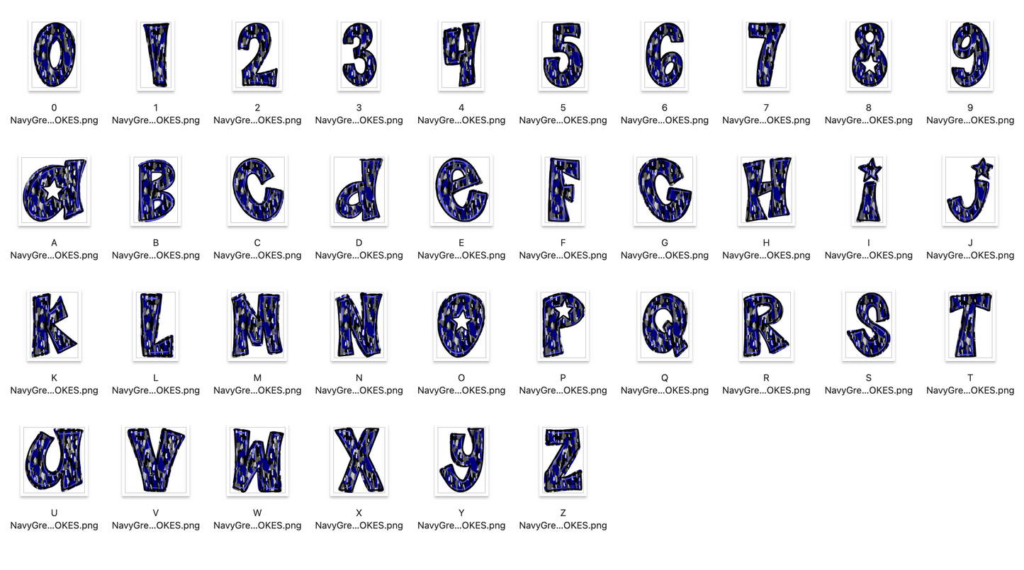 Navy Grey Spirit Strokes Doodle Alpha Bundle - Set of 5 Alphabets