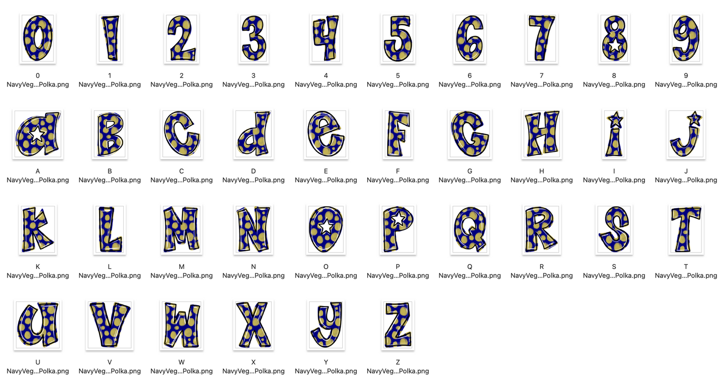 Navy Vegas Gold Spirit Strokes Doodle Alpha Bundle - Set of 5 Alphabets