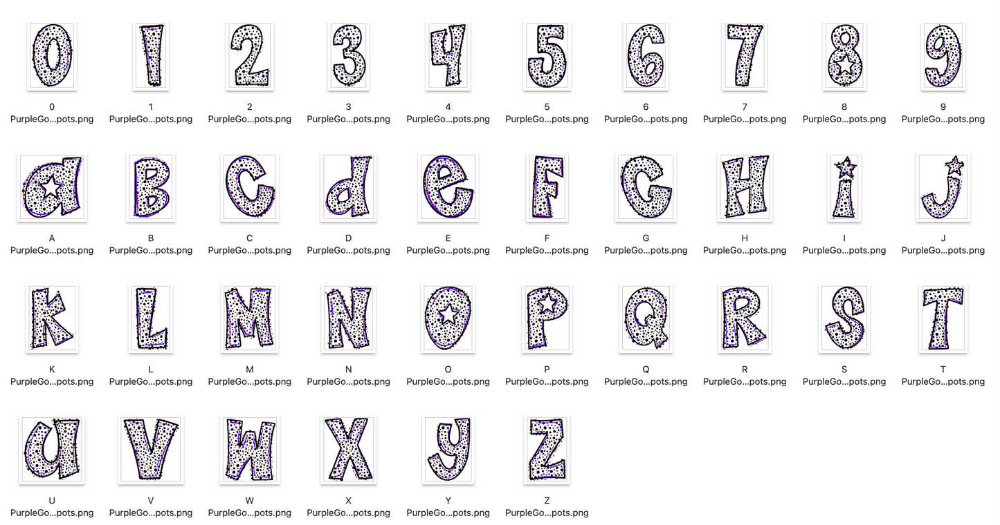 Purple Gold Spirit Strokes Doodle Alpha Bundle - Set of 5 Alphabets