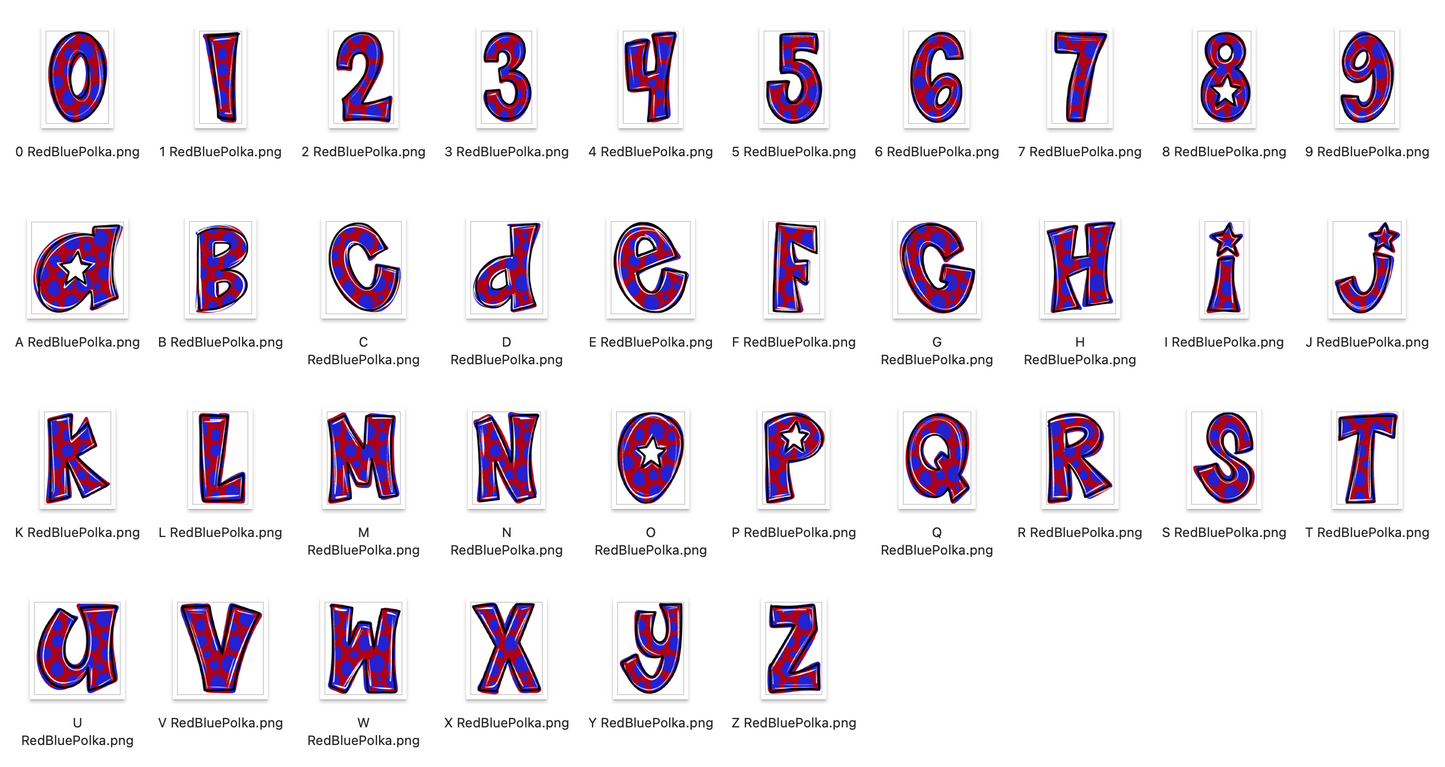 Red Blue Spirit Strokes Doodle Alpha Bundle - Set of 5 Alphabets