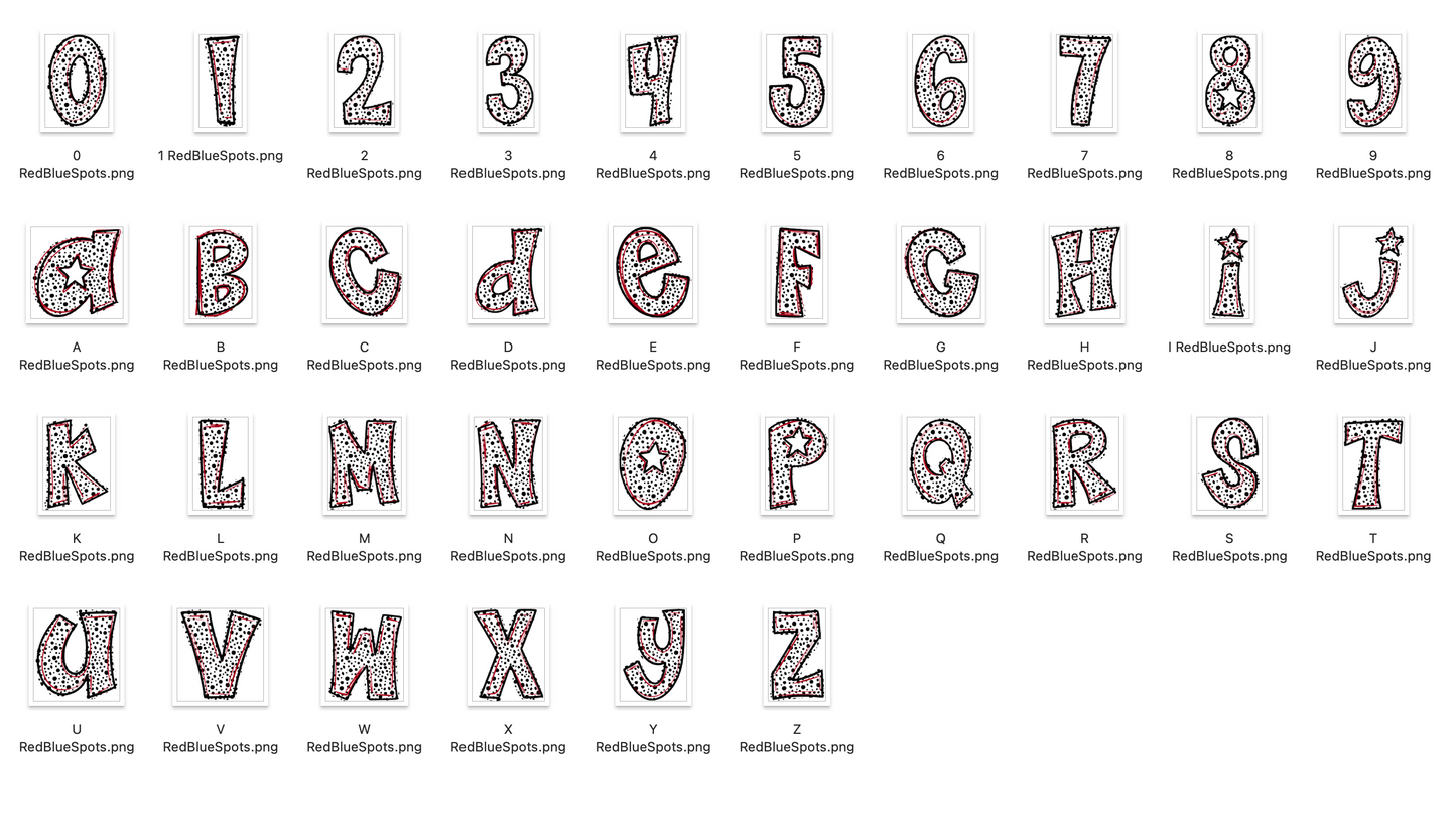 Red Blue Spirit Strokes Doodle Alpha Bundle - Set of 5 Alphabets