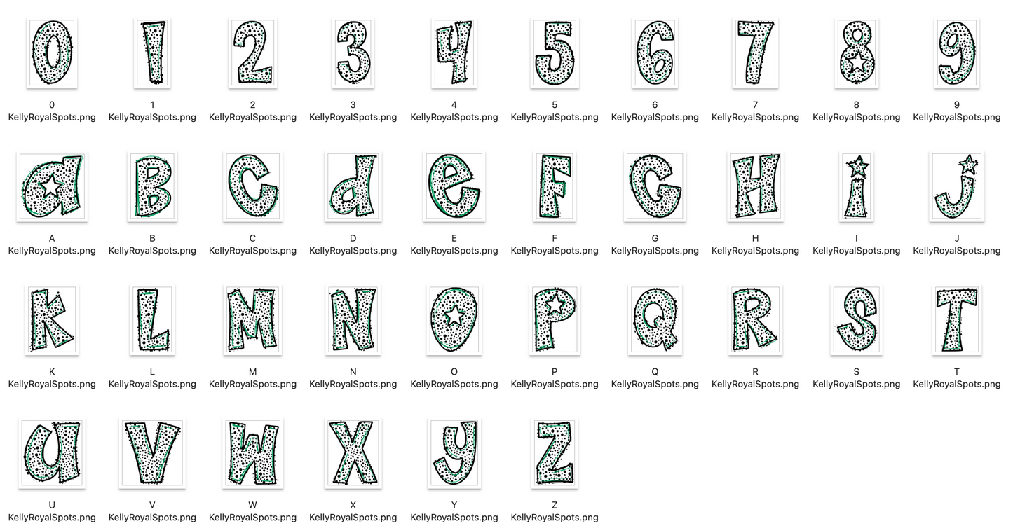 Kelly Green Royal Blue Spirit Strokes Doodle Alpha Bundle - Set of 5 Alphabets