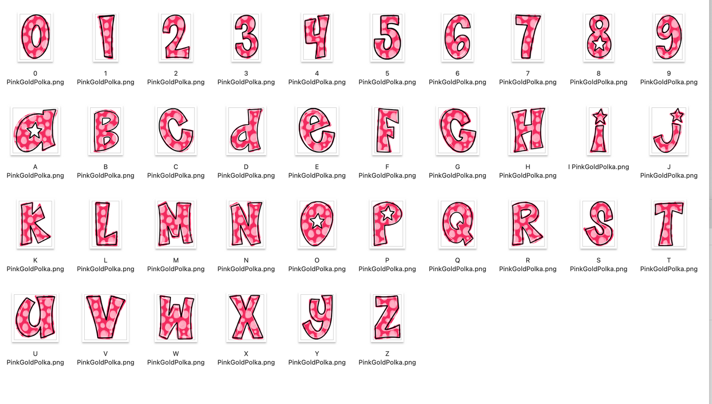 Pink and Gold Spirit Strokes Doodle Alpha Bundle - Set of 5 Alphabets