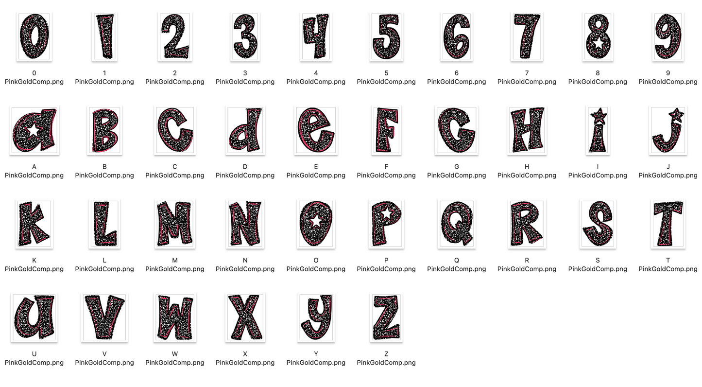 Pink and Gold Spirit Strokes Doodle Alpha Bundle - Set of 5 Alphabets