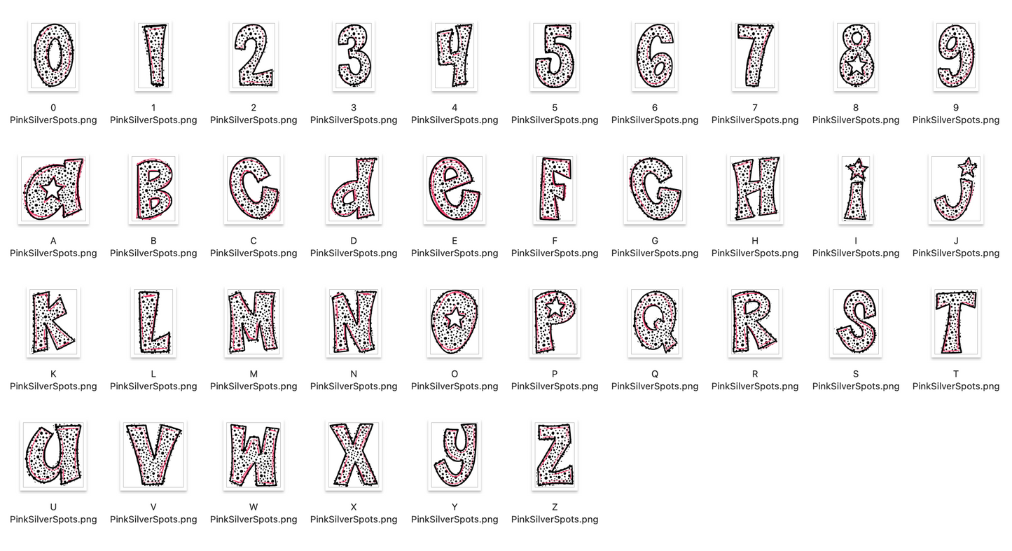 Pink and Silver Spirit Strokes Doodle Alpha Bundle - Set of 5 Alphabets