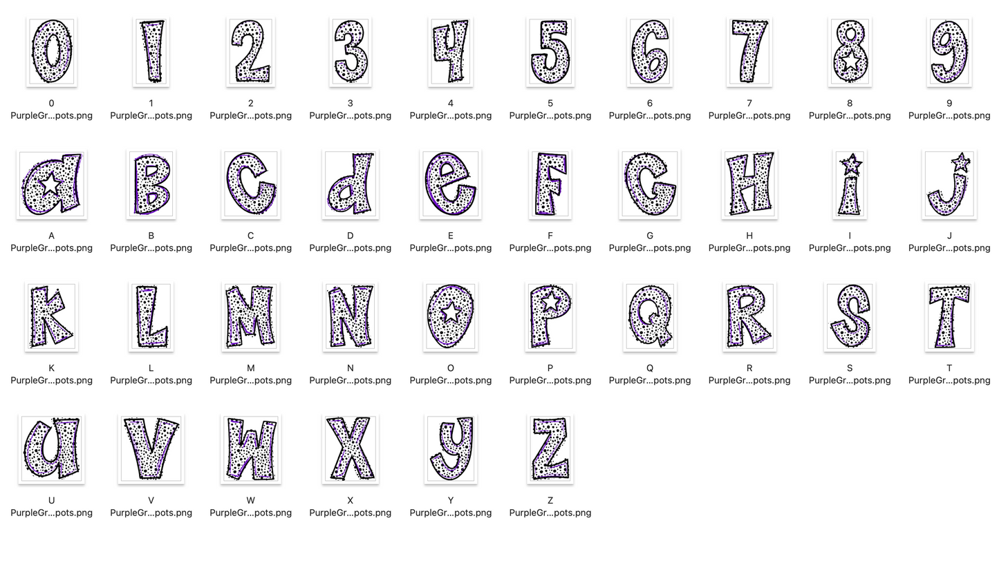 Purple and Grey Spirit Strokes Doodle Alpha Bundle - Set of 5 Alphabets