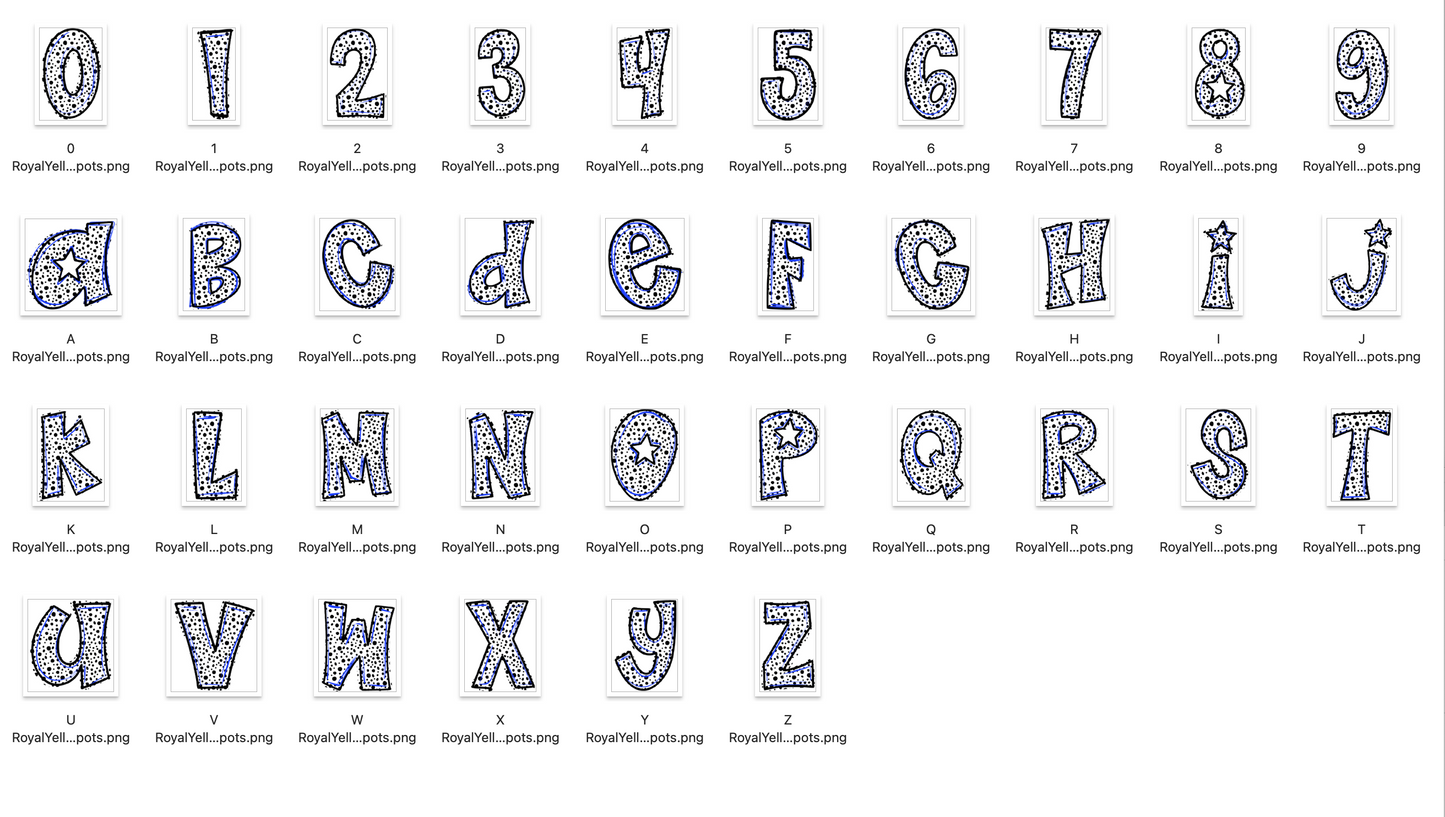 Royal and Yellow Spirit Strokes Doodle Alpha Bundle - Set of 5 Alphabets