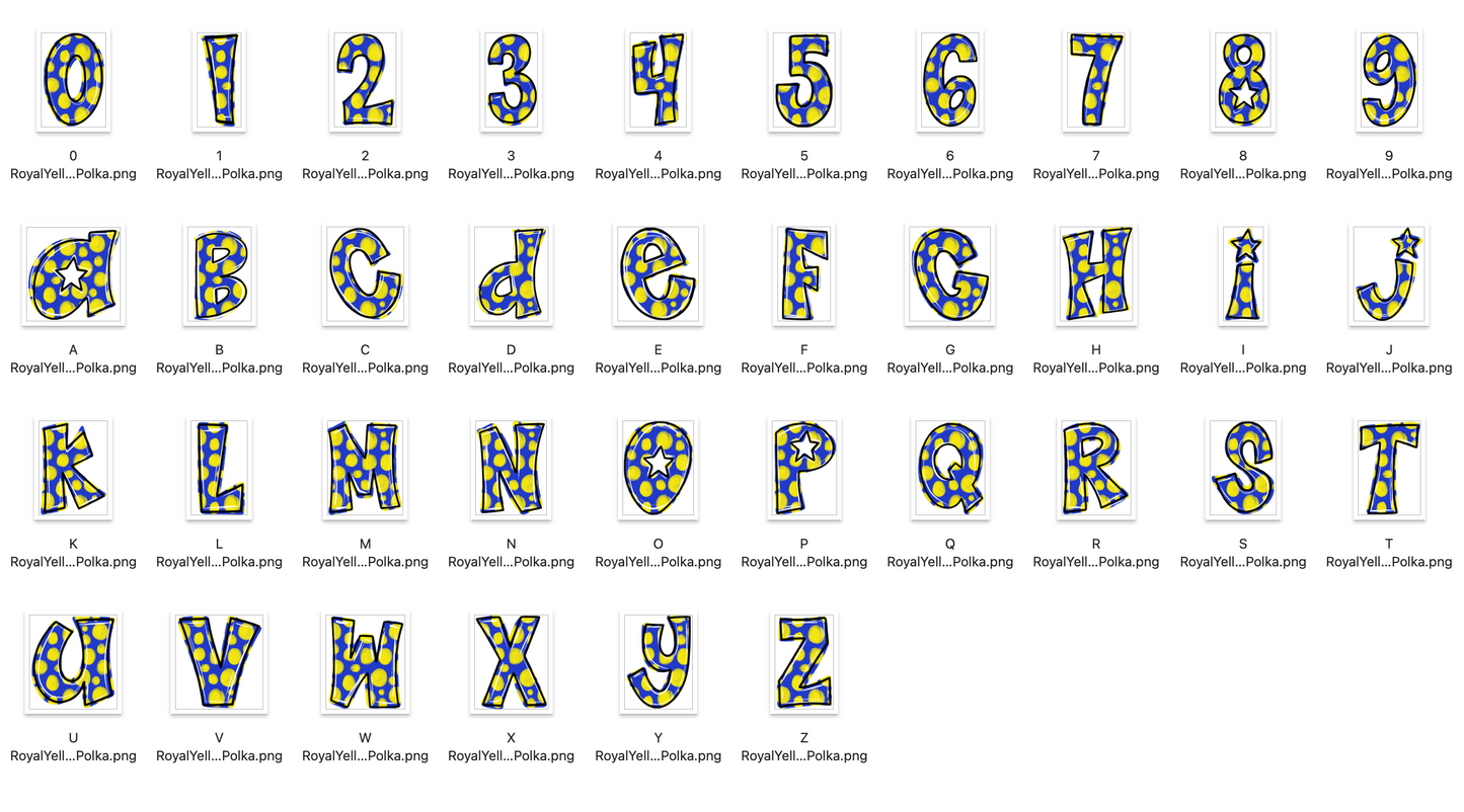 Royal and Yellow Spirit Strokes Doodle Alpha Bundle - Set of 5 Alphabets