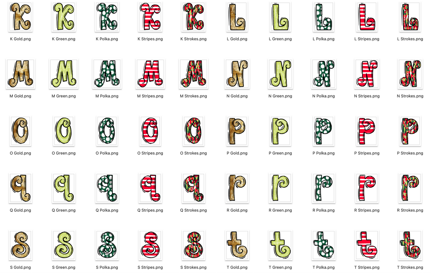 Christmas Doodle Alpha Bundle - Set of 5 Alphabets
