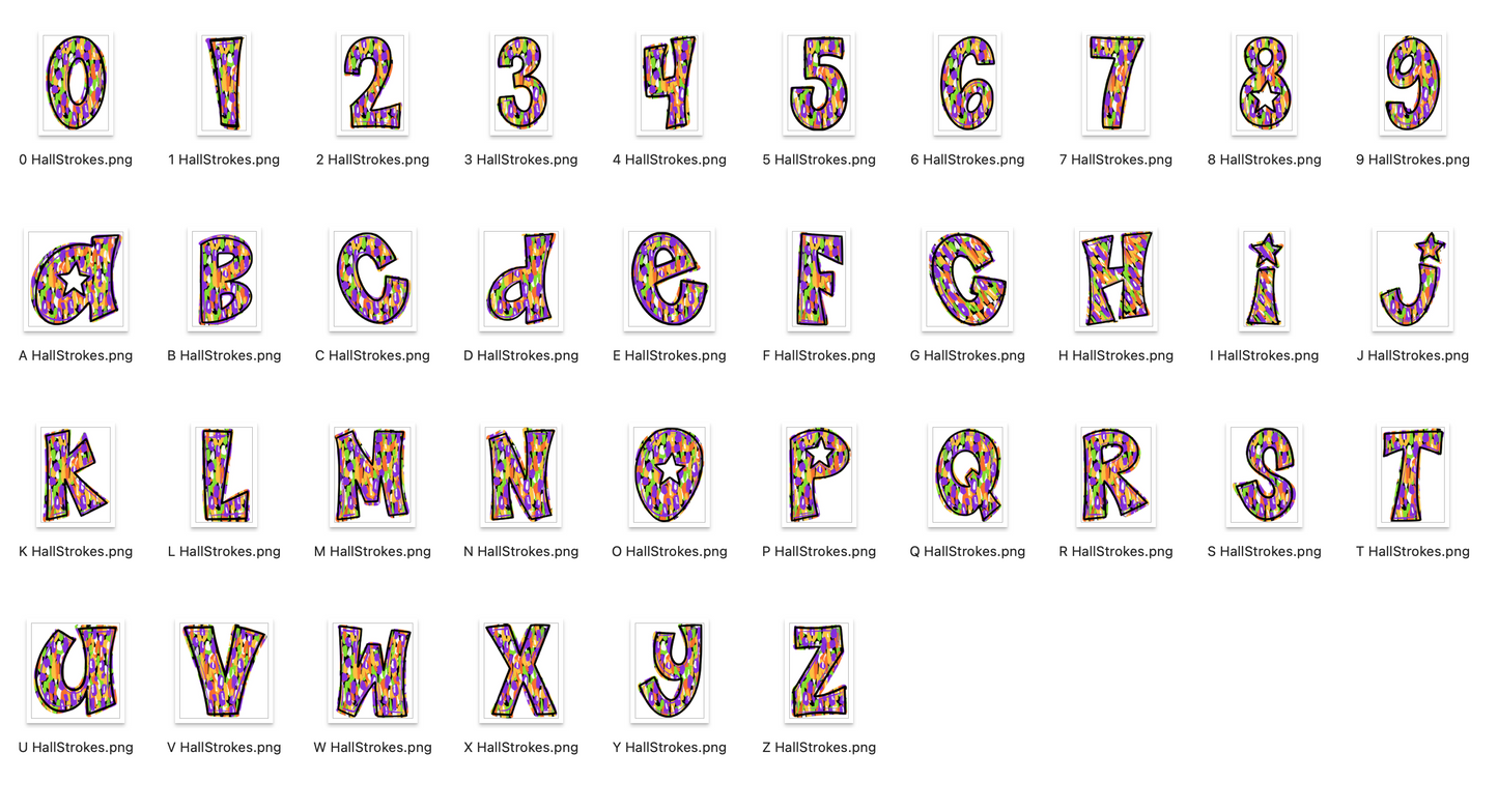 Halloween Strokes Doodle Alpha Bundle - Set of 5 Alphabets