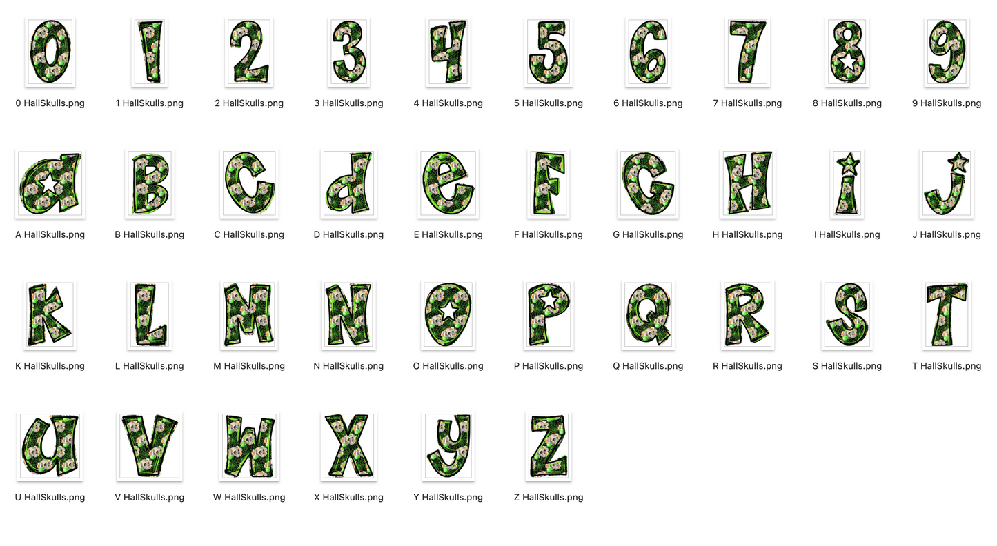 Halloween Strokes Doodle Alpha Bundle - Set of 5 Alphabets