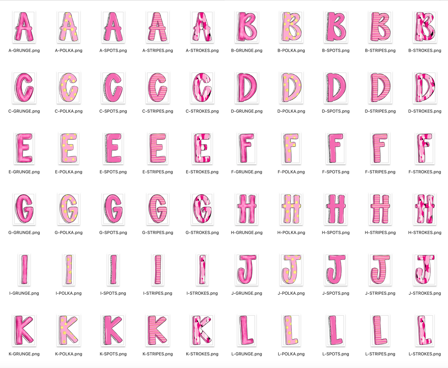 Pink Out Doodle Alpha Bundle - Set of 5 Alphabets + Elements