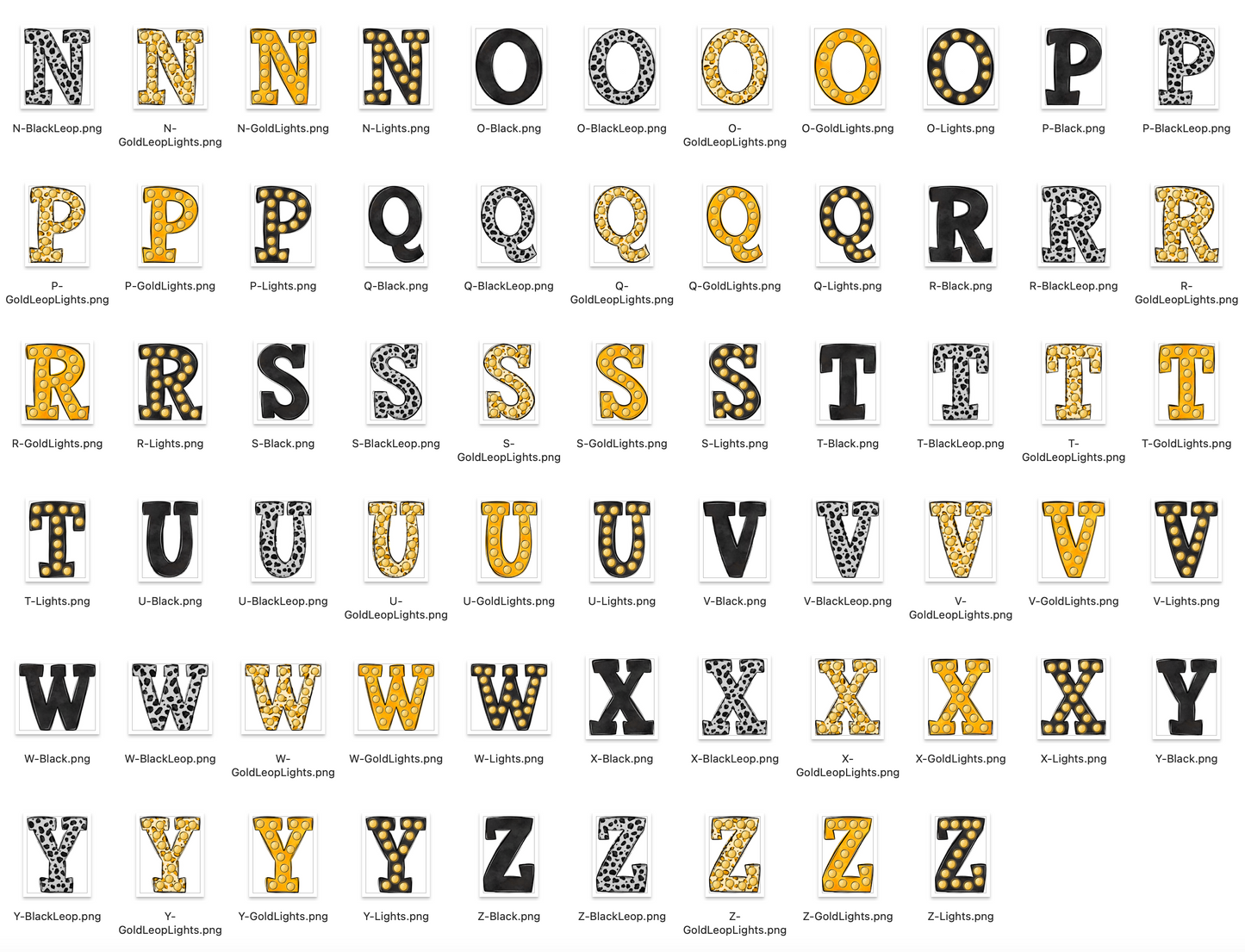 Black and Yellow Gold Spirit Marquee Varsity Alpha Bundle - Set of 5 Alphabets