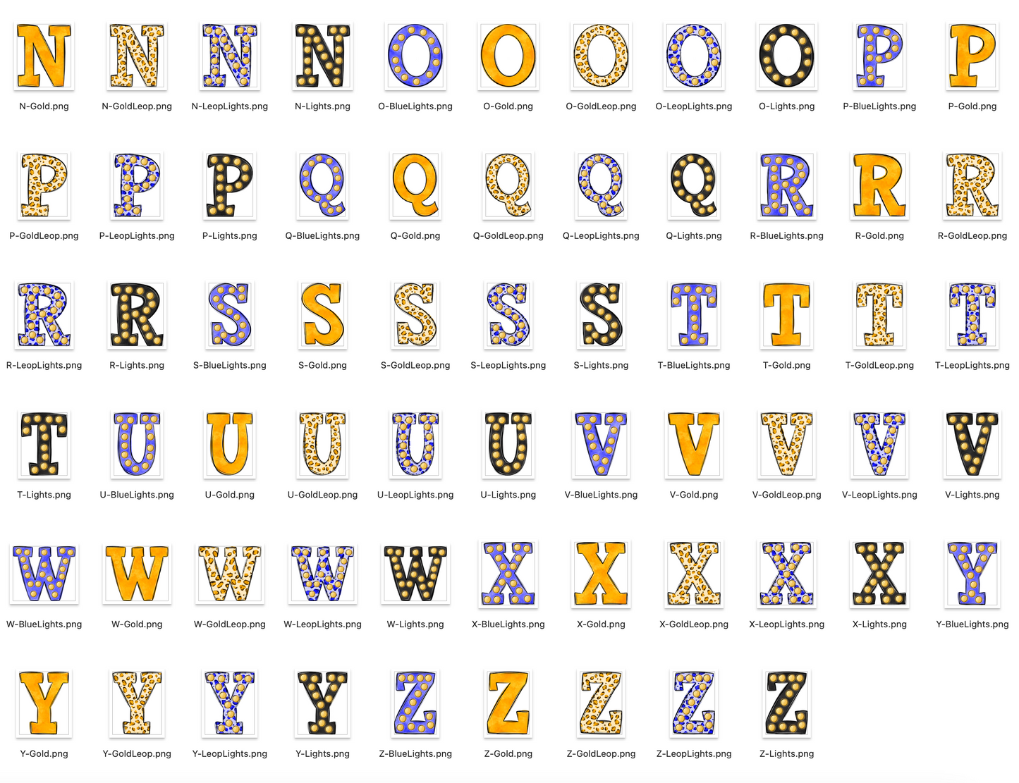 Blue and Gold Spirit Marquee Varsity Alpha Bundle - Set of 5 Alphabets