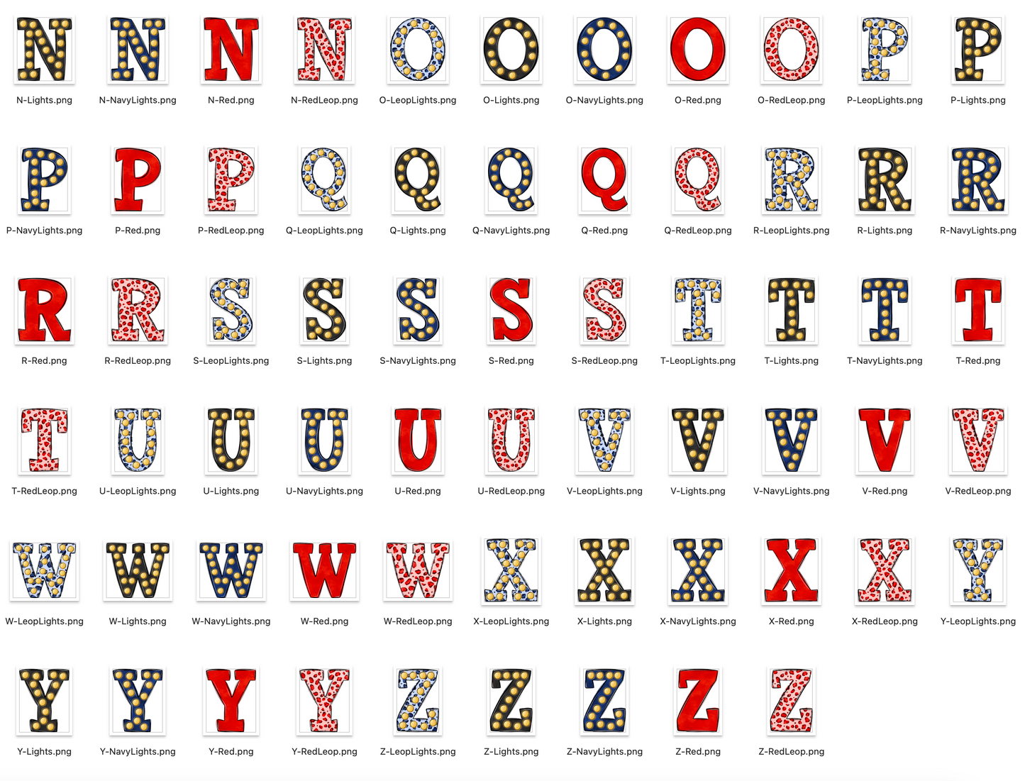 Navy and Red Spirit Marquee Varsity Alpha Bundle - Set of 5 Alphabets