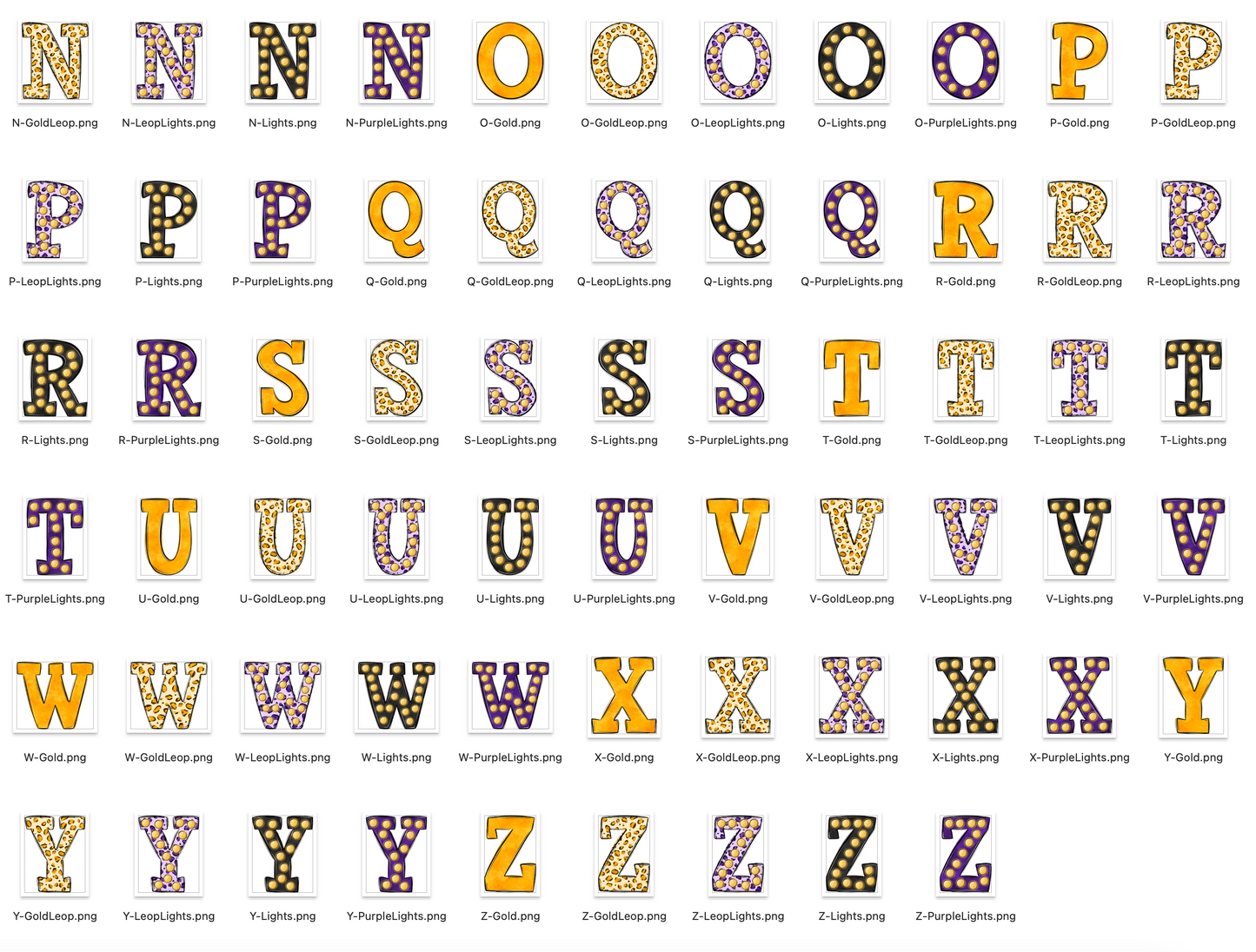 Purple and Gold Spirit Marquee Varsity Alpha Bundle - Set of 5 Alphabets