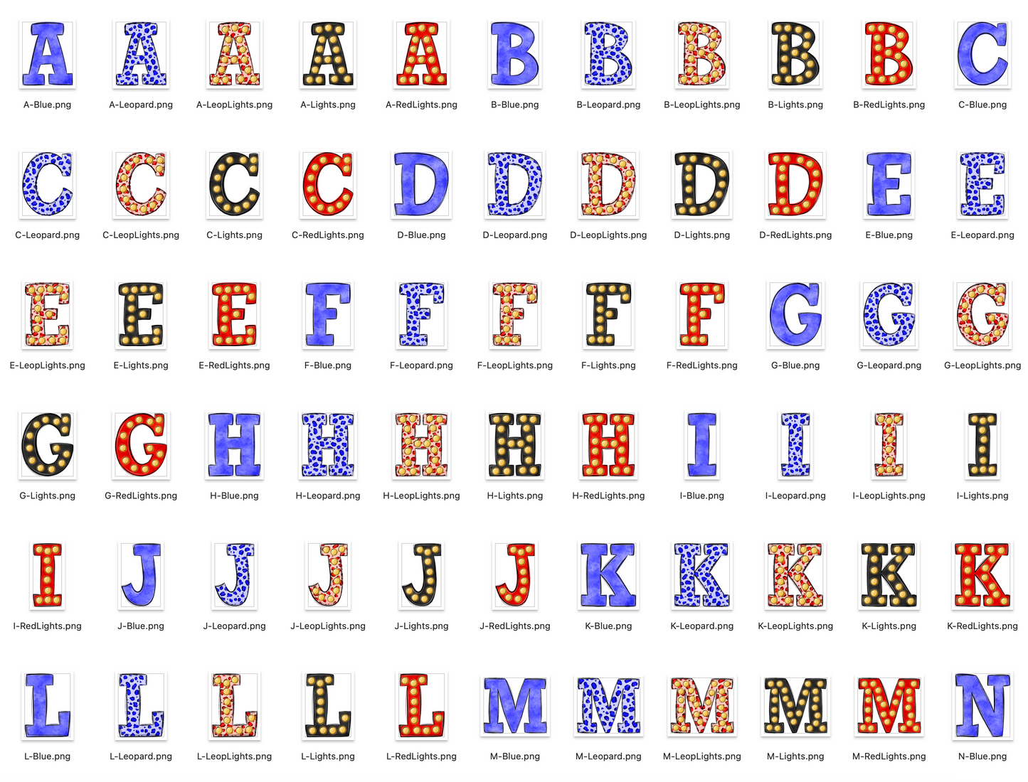 Red and Blue Spirit Marquee Varsity Alpha Bundle - Set of 5 Alphabets