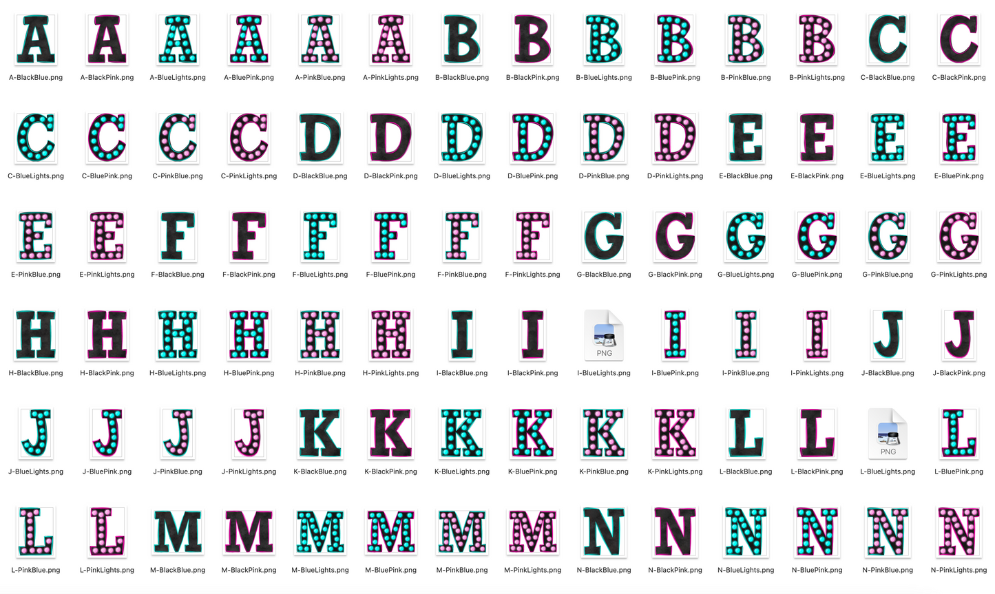 Neon Lights Marquee Varsity Alpha Bundle - Set of 6 Alphabets