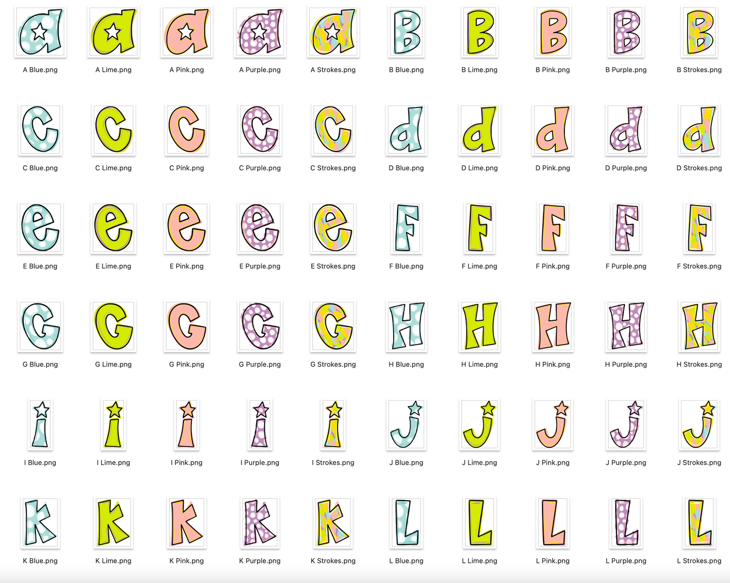 Spring Strokes Doodle Alpha Bundle - Set of 5 Alphabets