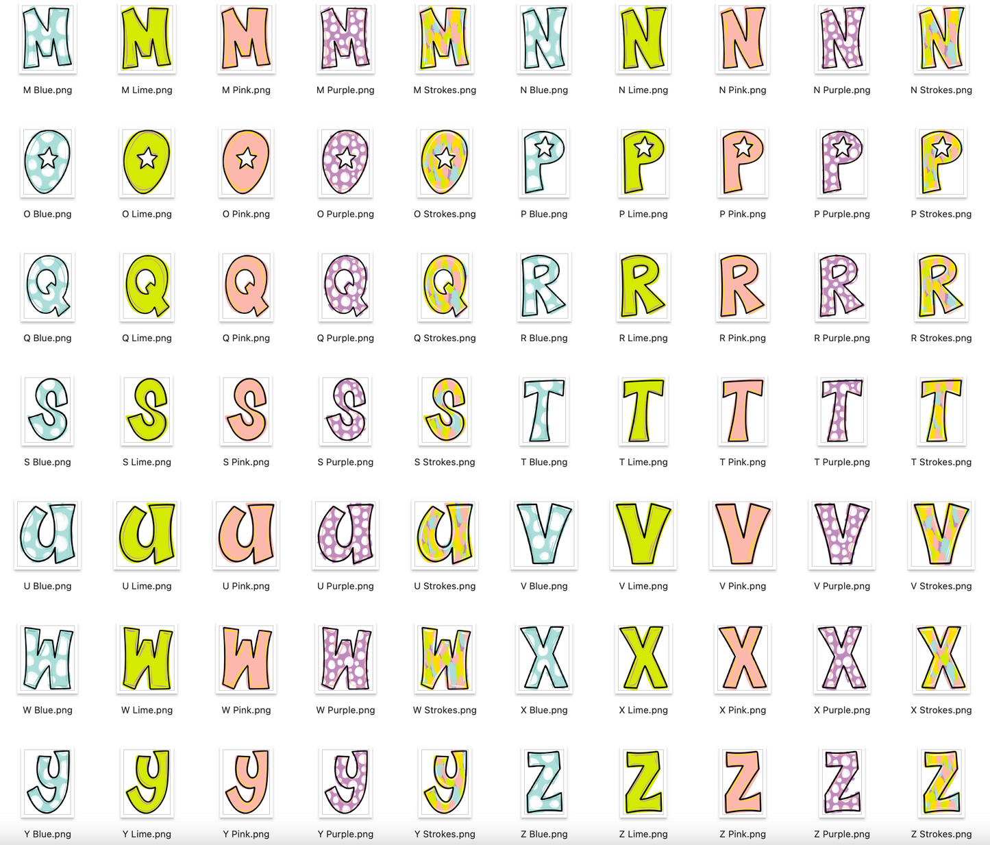 Spring Strokes Doodle Alpha Bundle - Set of 5 Alphabets