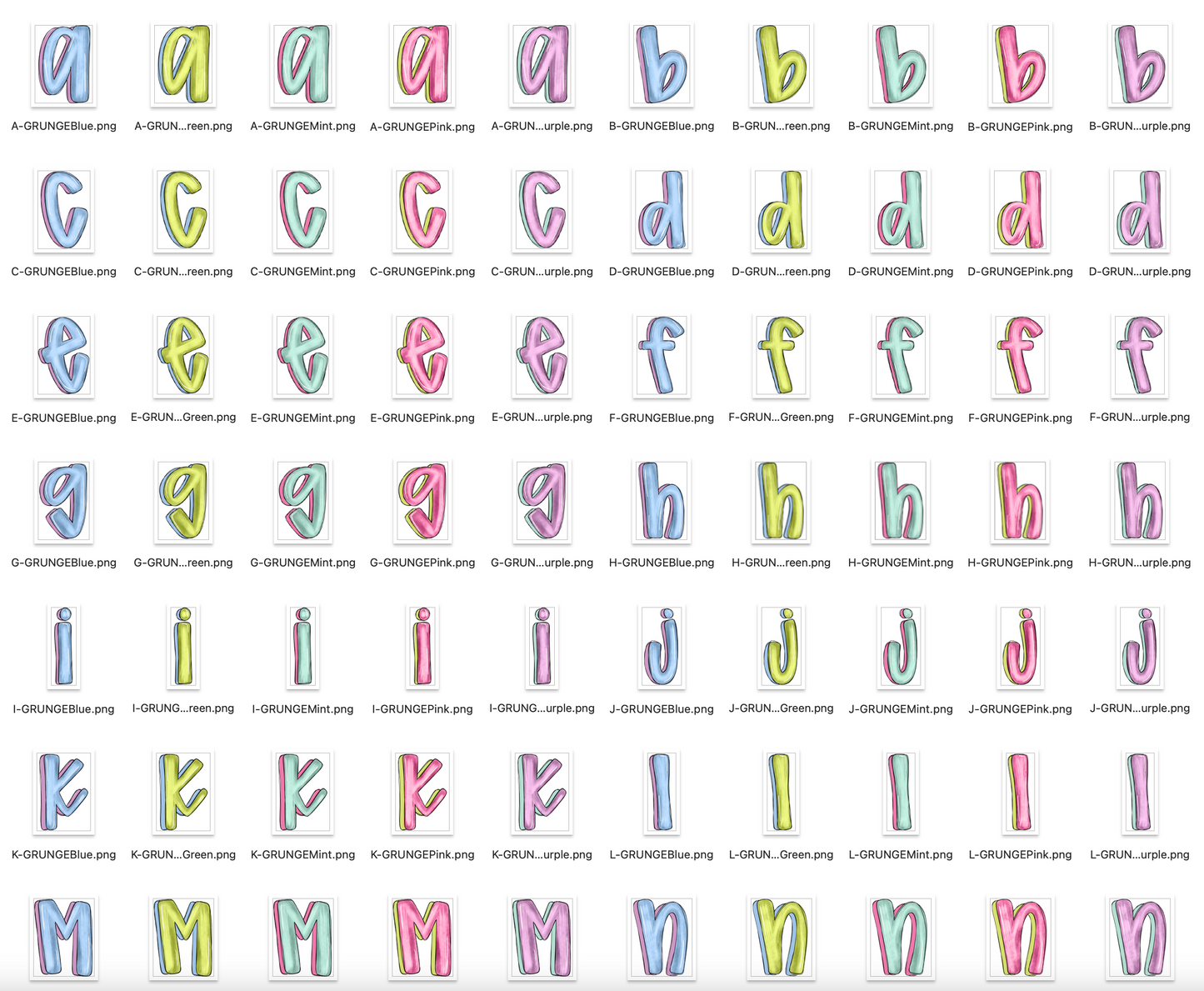 Spring Grunge Doodle Alpha Bundle - Set of 5 Alphabets