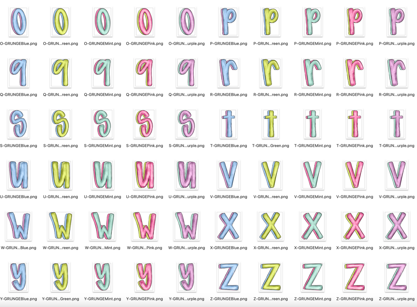 Spring Grunge Doodle Alpha Bundle - Set of 5 Alphabets